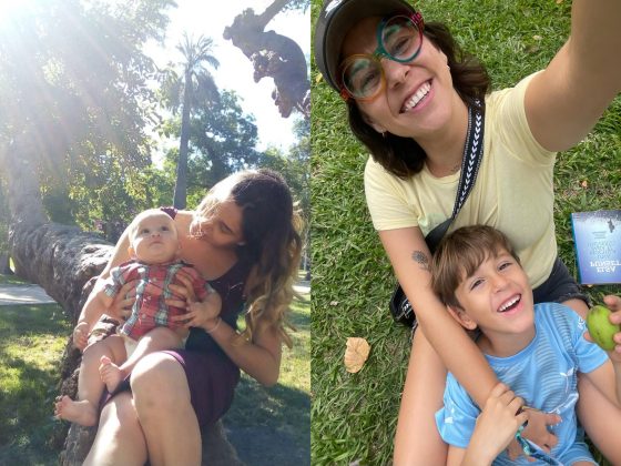 Madre e hijo abrazados bajo la luz del día en un parque