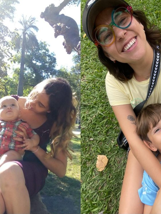 Madre e hijo abrazados bajo la luz del día en un parque